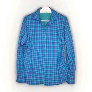 Duluth Trading Sidewinder Button Long Sleeve Women Lg Top Plaid Nylon Vented